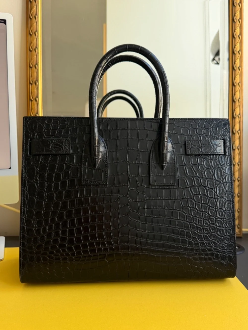 YSL BAG SAC DE JOUR CROCODILE LEATHER SMALL BLACK yves saint laurent